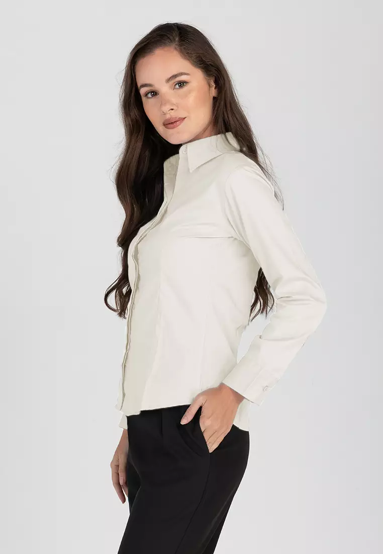 Della Long Sleeve Button Down Office Blouse