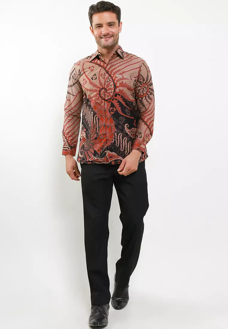 Dasarata Maron Kemeja Batik Pria Premium Slimfit Modern Lengan Panjang