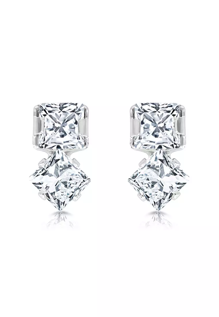 Cz square stud earrings on sale