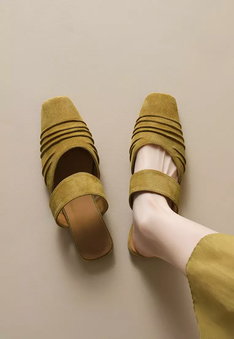 Pleated Suede Mules WW206-2