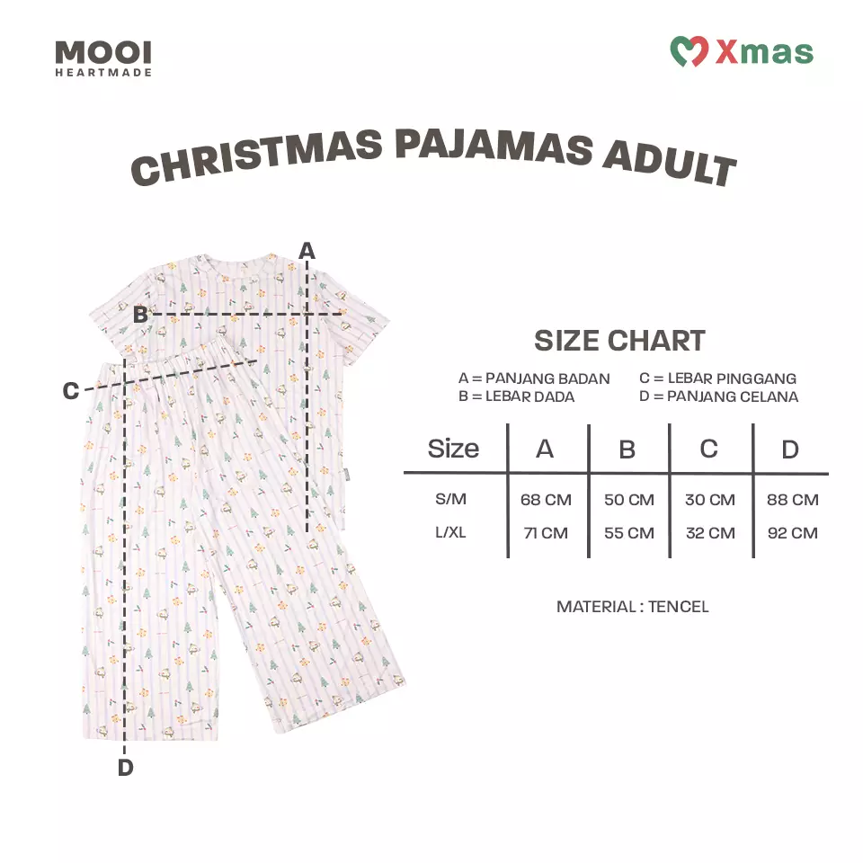 Mooi Piyama Dewasa Setelan Tencel Christmas Collection Christmas Pajamas Adult - Ice Blue