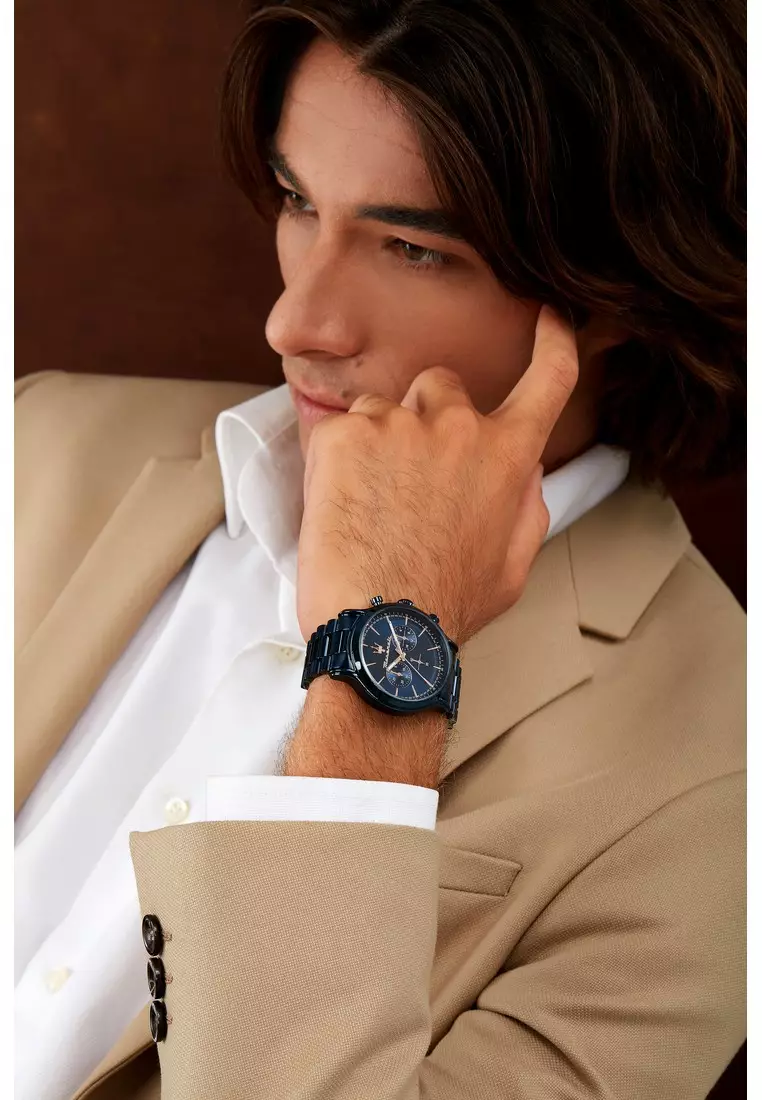 【2 Years Warranty】Maserati Blue Edition 42mm Men's Quartz Watch Luminous Hands R8873618032 Japan Movement