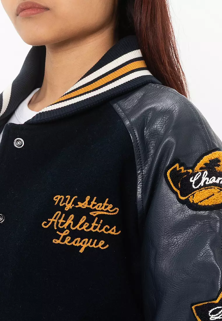 College Patched Varsity Bomber Jacket