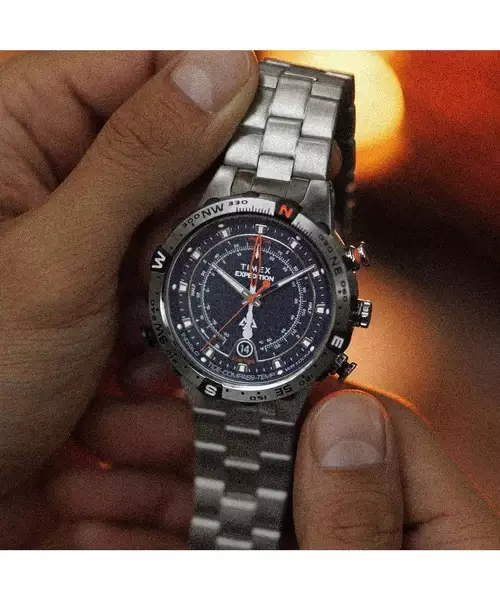 Jam Tangan Pria Timex Expedition Tide Temp Compass Dark Blue Dial Stainless Steel Strap TW2Y12900V5 Original