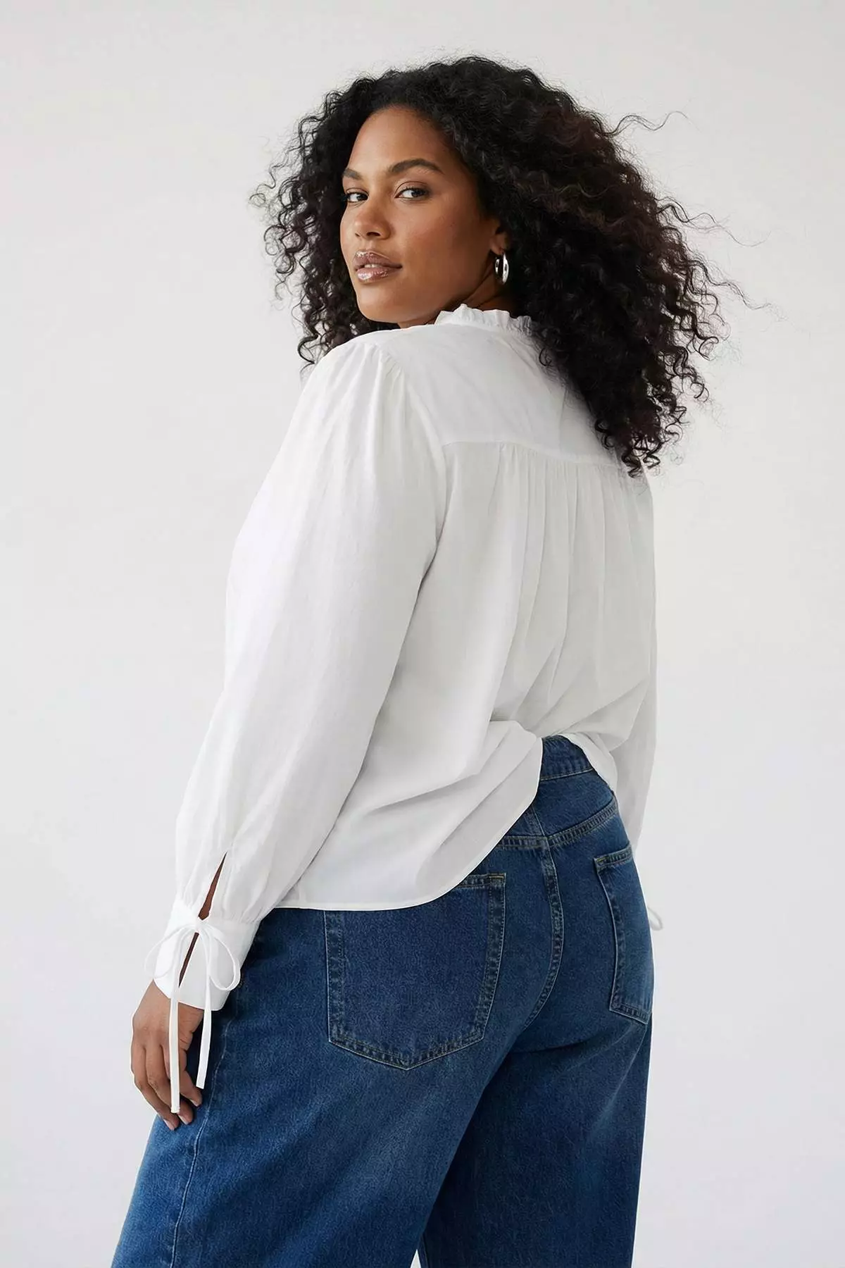 Ecru Voile Thin Lace-Up Summer Woven Plus Size Blouse Tbbss26Af00020
