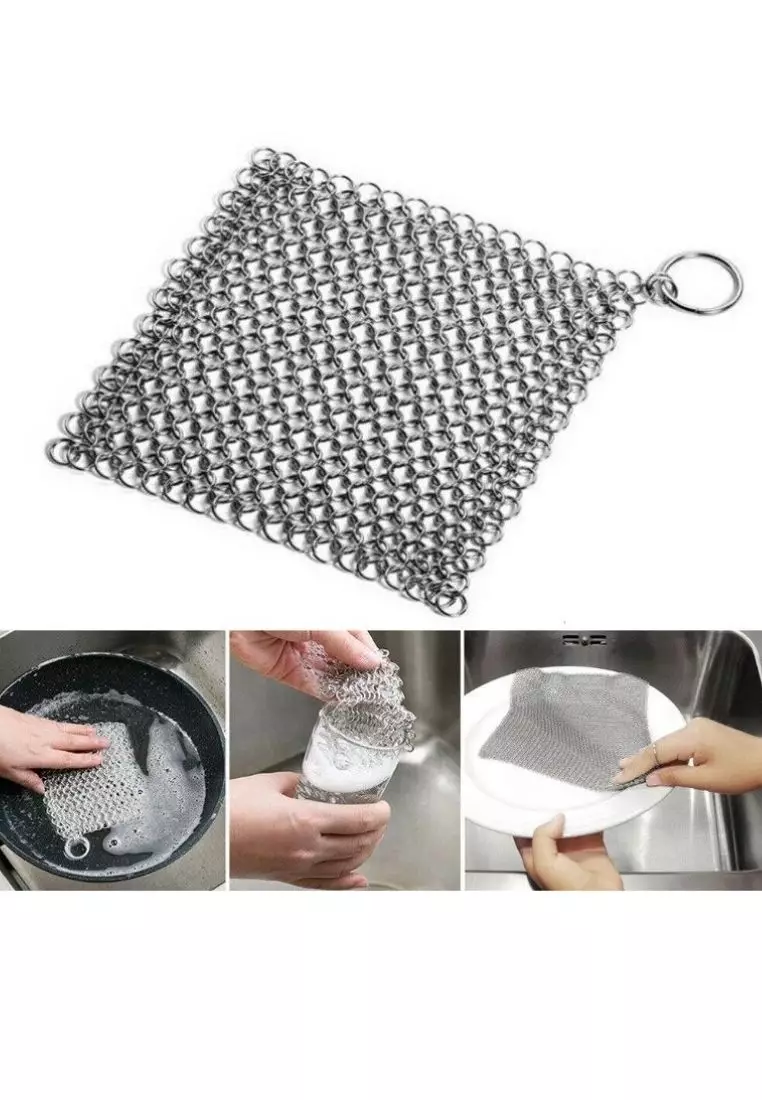 2pcs 4in Stainless Steel Scrubber Cast Iron Cleaner Kitchen Household Chain  Scrubber for Cast Iron Pans