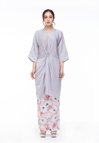 Anya Knot Modern Kurung in Grey from CANGKUK in Grey and Pink