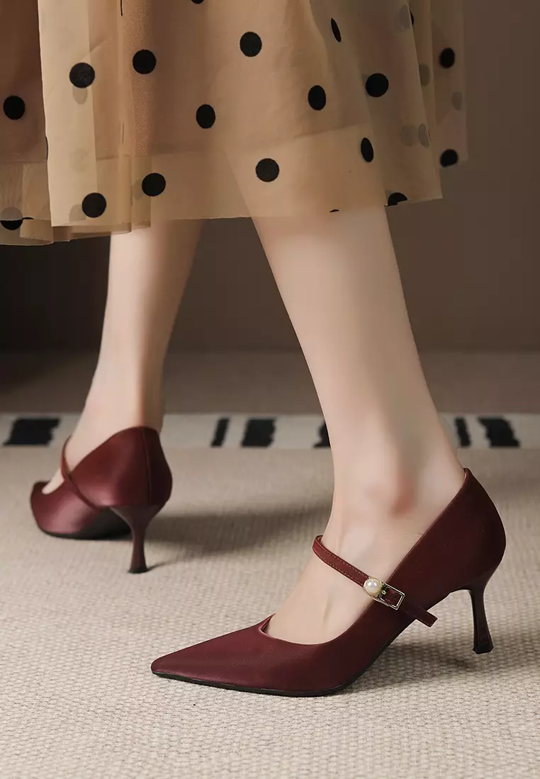 6CM Pearl Strap Satin Wedding Heels XJ3356-3