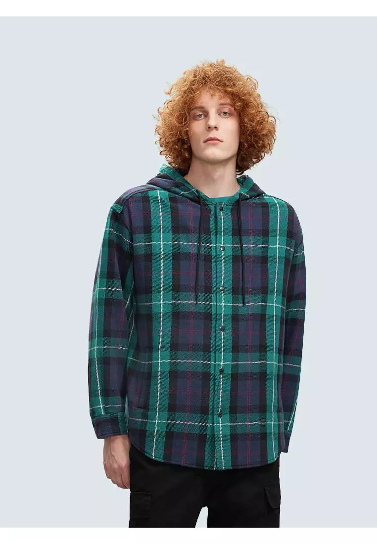 Mens hooded shirt jacket clearance