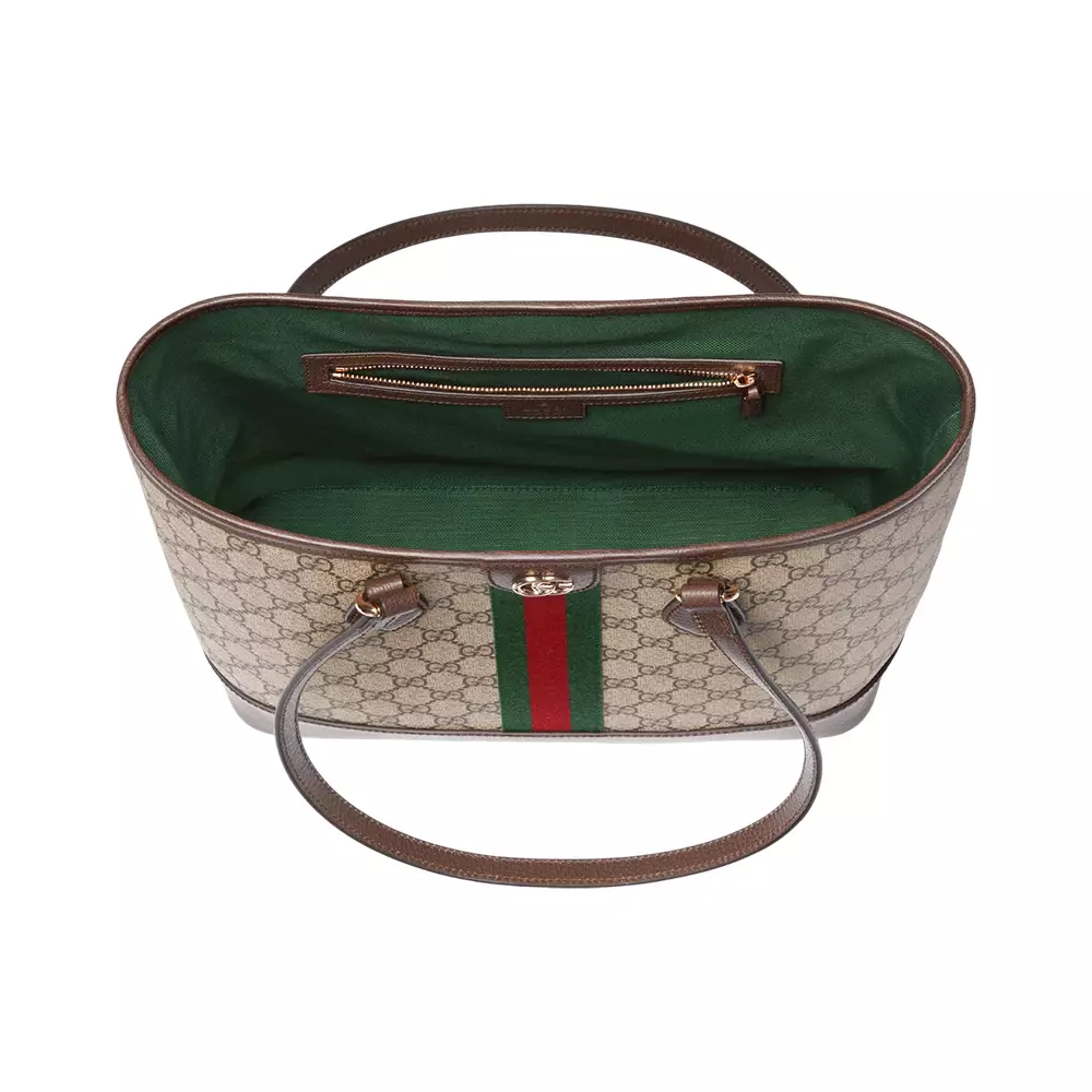 Ophidia Medium Tote Bag GG Monogram Beige Dark Brown