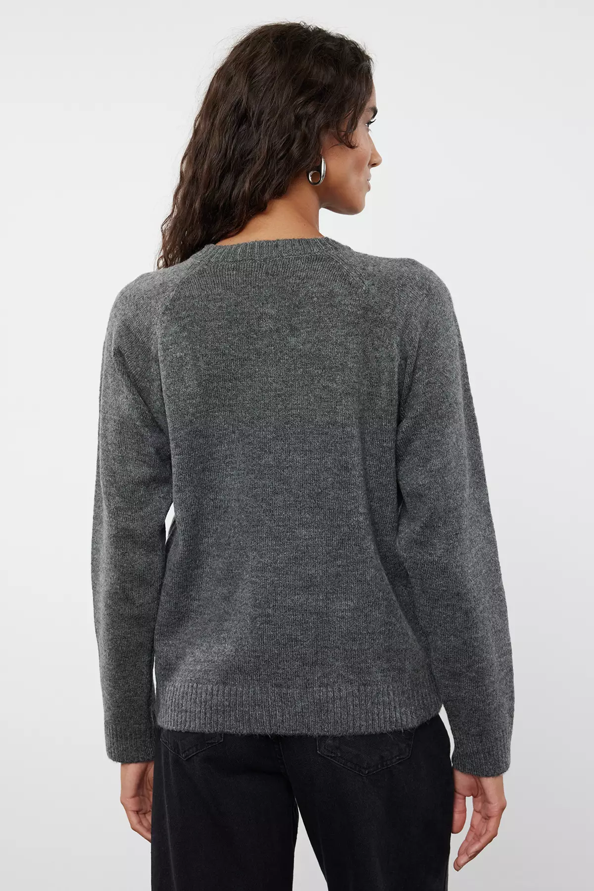 Anthracite Soft Texture Button Detailed Knitwear Sweater