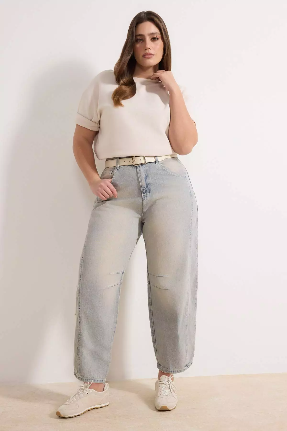 Blue High Waist Baggy Fit Large Size Jeans Tbbss25Cj00000
