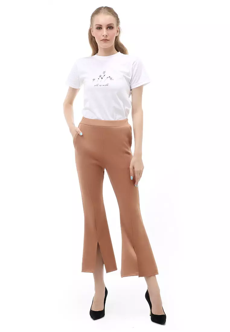 Jourel Long Pants Celana Panjang Casual Wanita Cutbray Split Comportable Material Scuba ORIGINAL - Milk Brown