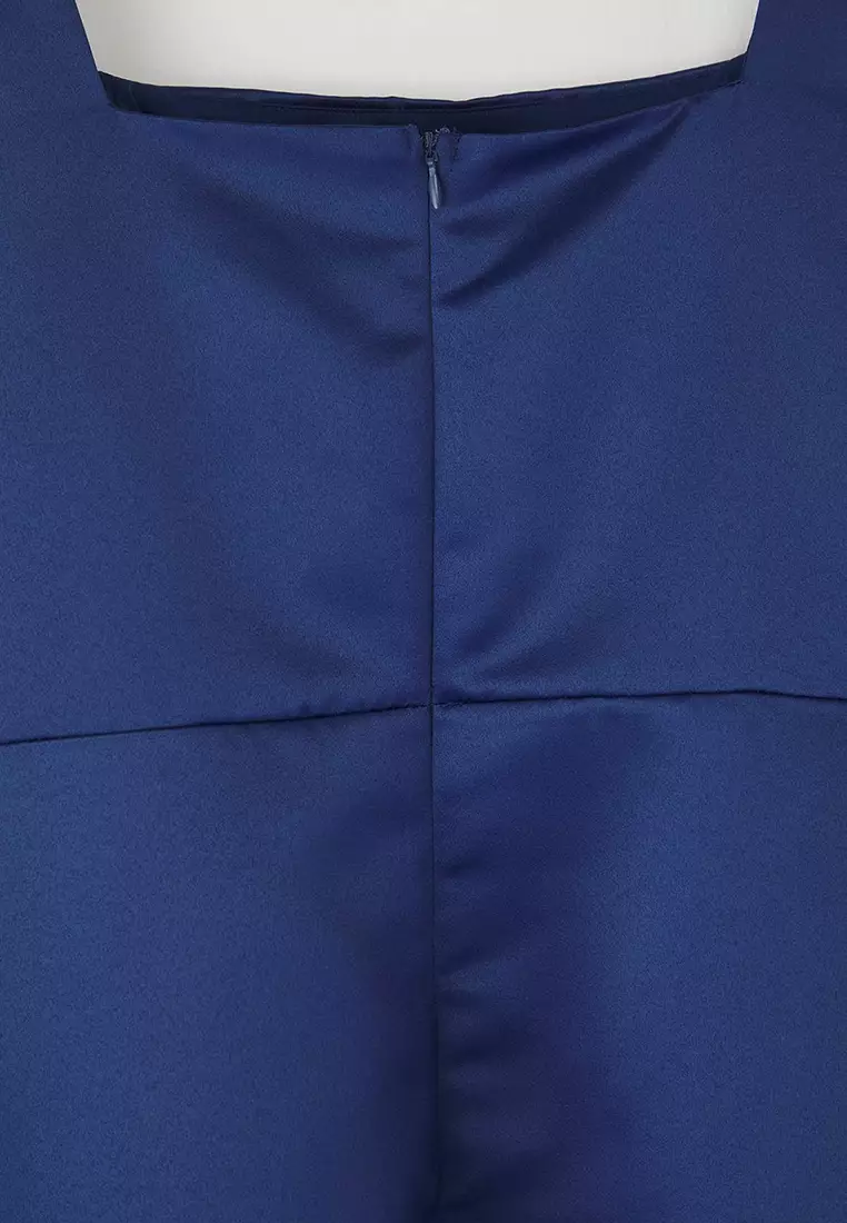 Navy Blue Satin Woven Large Size Dress