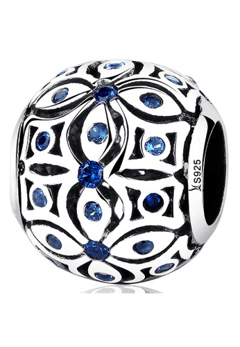 925 Signature silver 925 SIGNATURE Solid 925 Sterling Silver Floral with Sapphire Blue CZ Charm 22DC1ACA4184E8GS_1