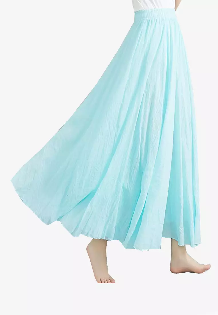 Twenty Eight Shoes VANSA Solid Color Cotton And Linen Long Skirt