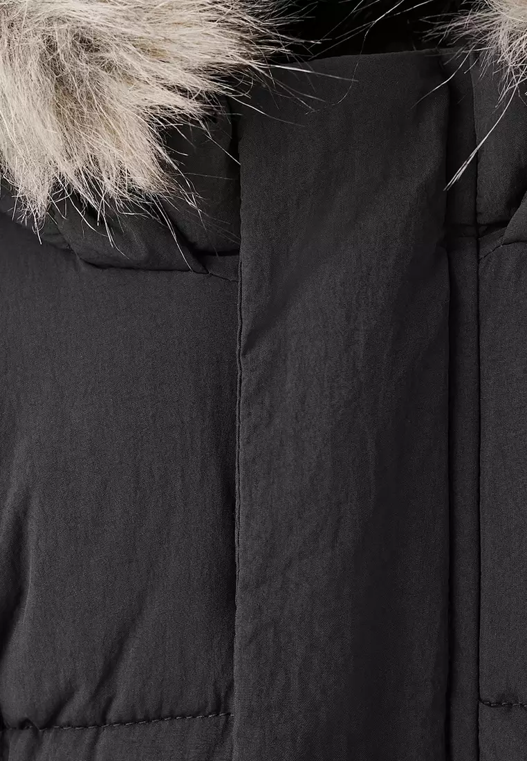 Puffer Coat with Fur-Effect Hood