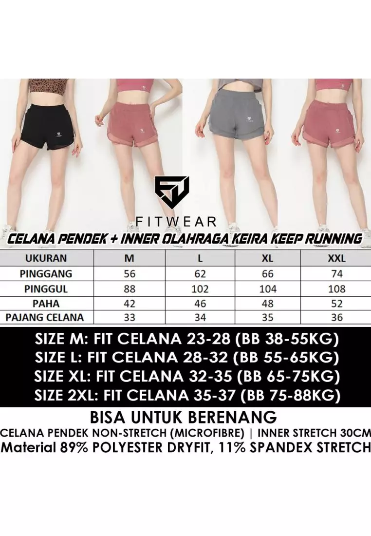 Fitwear - Celana Pendek + Inner Olahraga Wanita KEIRA KEEP RUNNING - BLACK