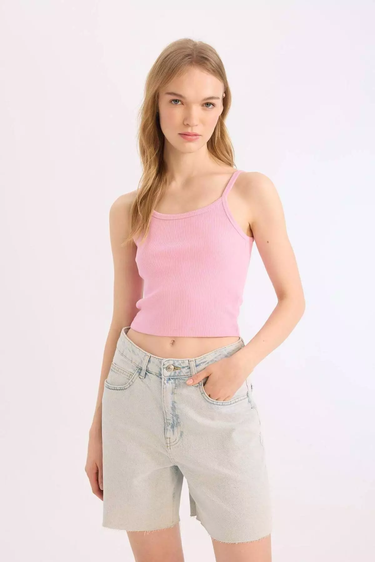 Coool Fitted Bodycon Ribbed Camisole Strap Basic Plain Tank Top B0563Ax25Sm