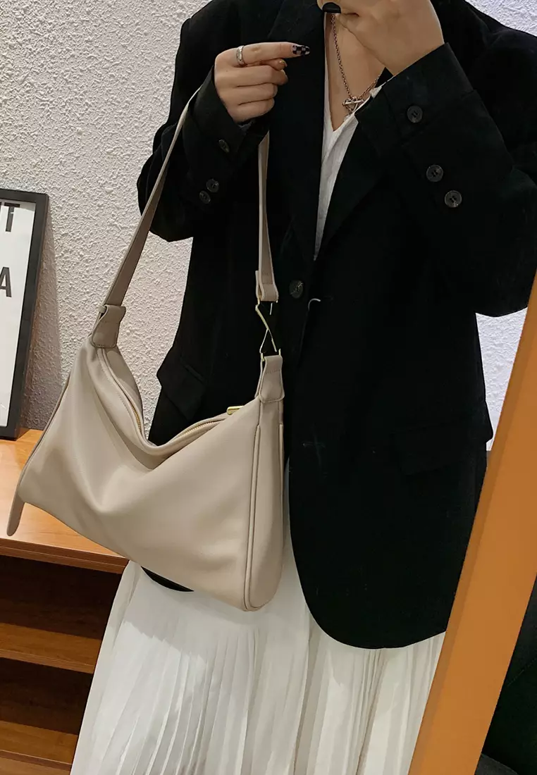 Lara Women's Plain PU Leather Zipper Tote Bag Shoulder Bag - Beige 2023 ...