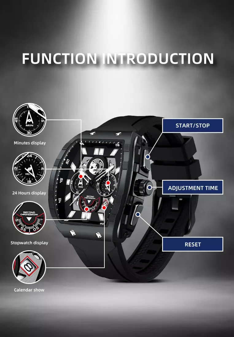 Jam Tangan Pria Original Olahraga Bercahaya Tali Silikon Jam Tangan Cowok