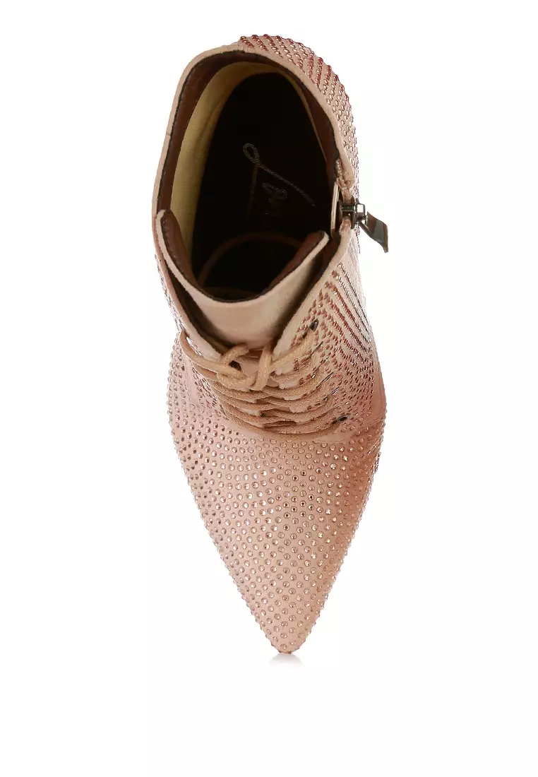 Sepatu bot berlian imitasi suede imitasi warna krem