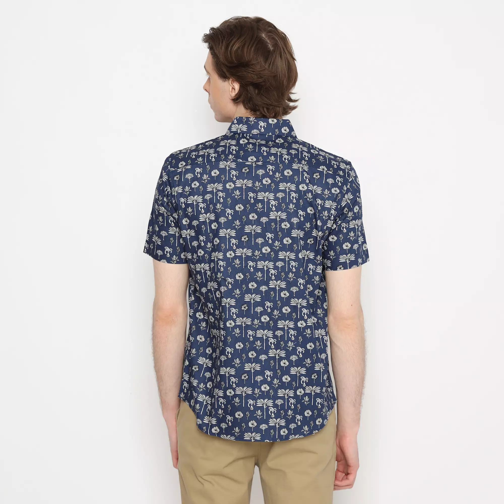 Platini Kemeja Motif Pria Lengan Pendek Katun Navy 132187