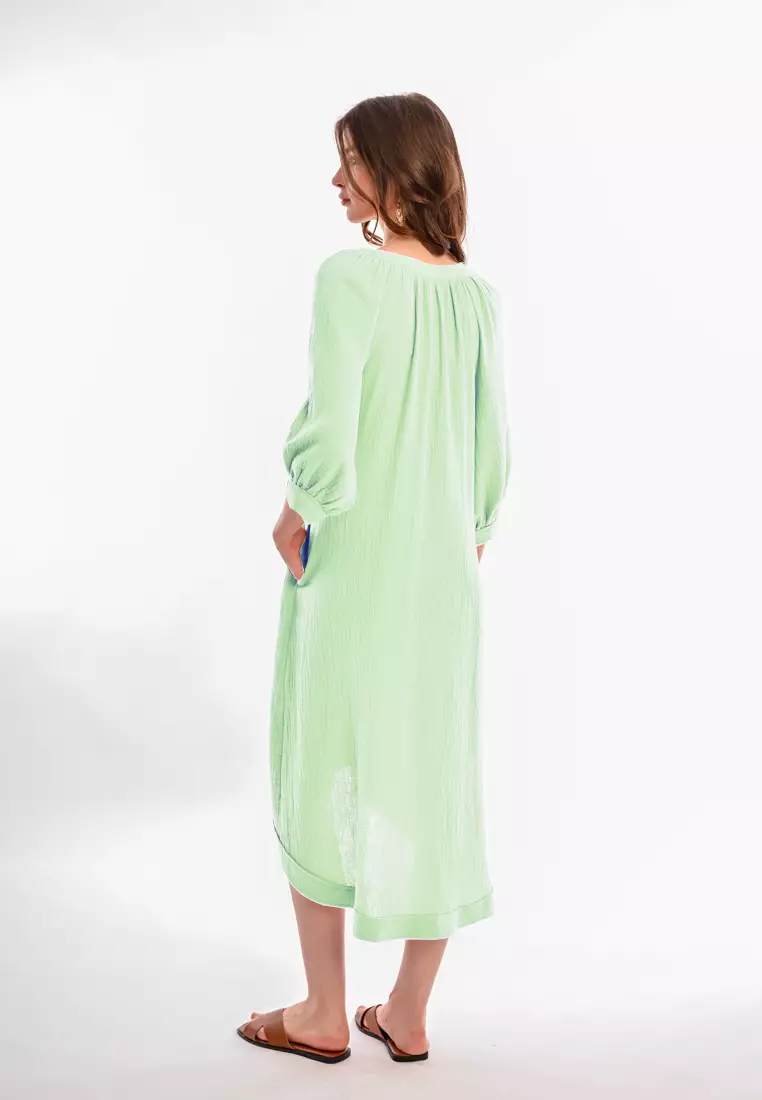 green emerald velvet dress It's In The Air Olive Green Striped 3/4 Sleeve Midi Dress – Shop the Mint main image 1