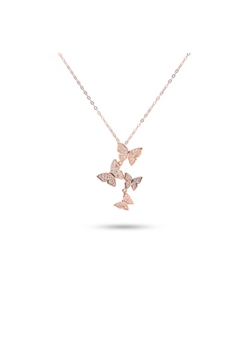 Millenne silver MILLENNE Millennia 2000 Fluttering Butterflies Cubic Zirconia Rose Gold Necklace with 925 Sterling Silver 855B3ACEC324CCGS_1