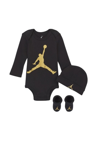 Jordan black Jordan Unisex Newborn's Jumpman Long Sleeves Bodysuit, Hat & Bootie Set (6 - 12 Months) - Black / Gold 3FEAEKA8A11B56GS_1