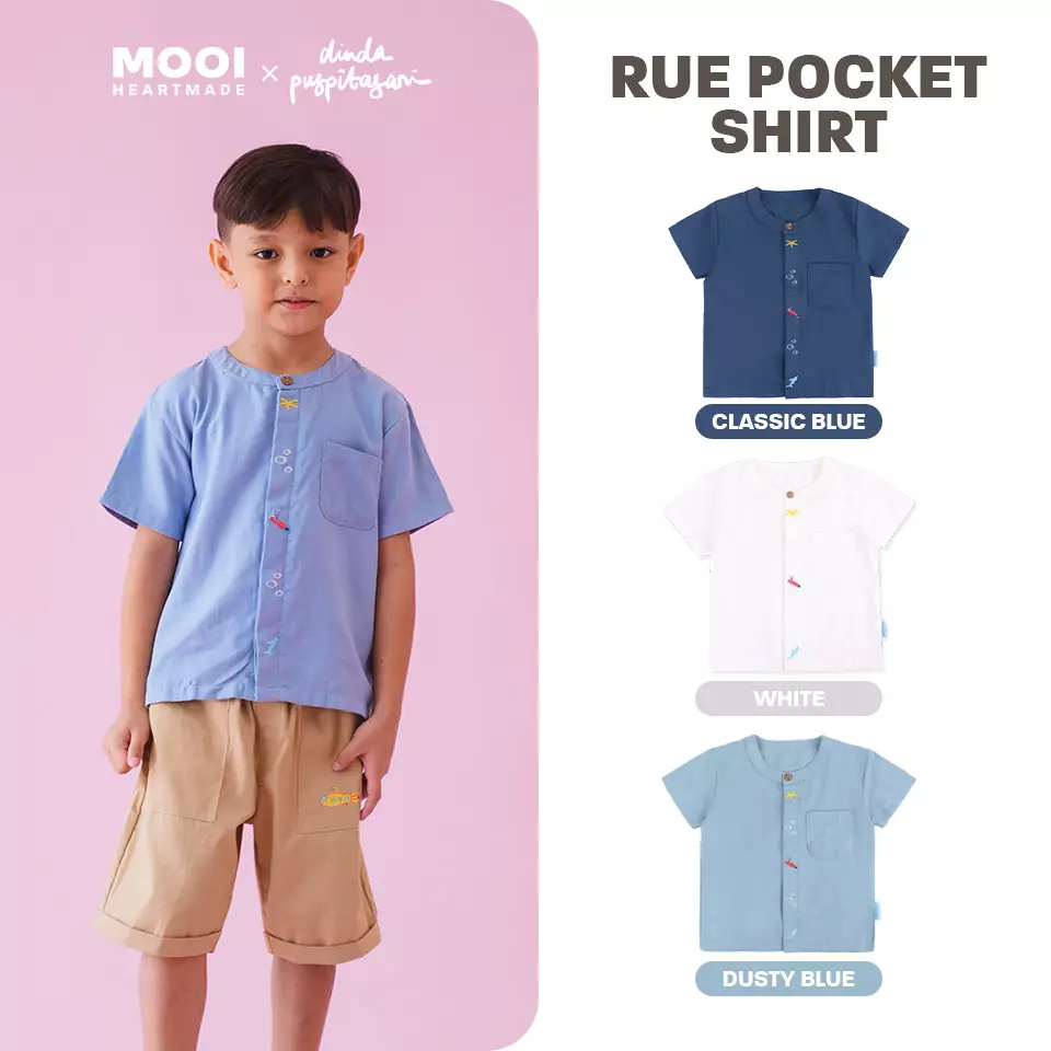Mooi X Dinda Puspitasari Kemeja Anak Laki-laki Rue Pocket Shirt - Dusty Blue