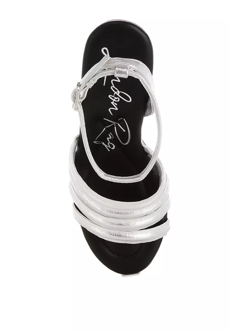 Sandal Platform Tinggi Bertali Warna Silver