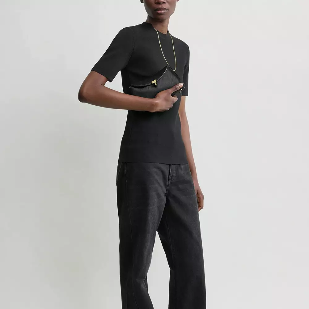 Mini T-lock Pony Hair Leather Clutch Black