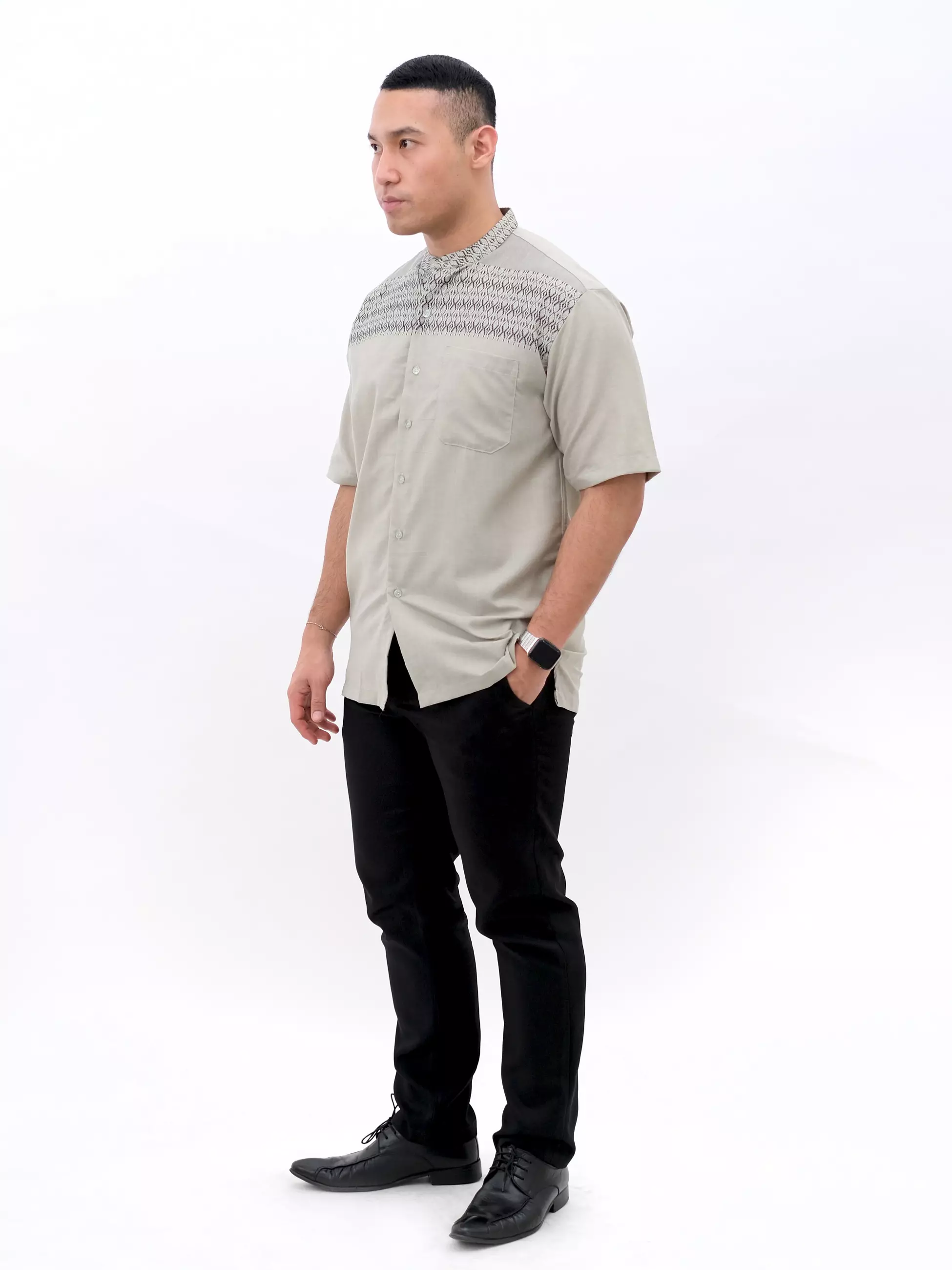 Kemeja Koko Lengan Pendek Hijau Muda Motif 50418