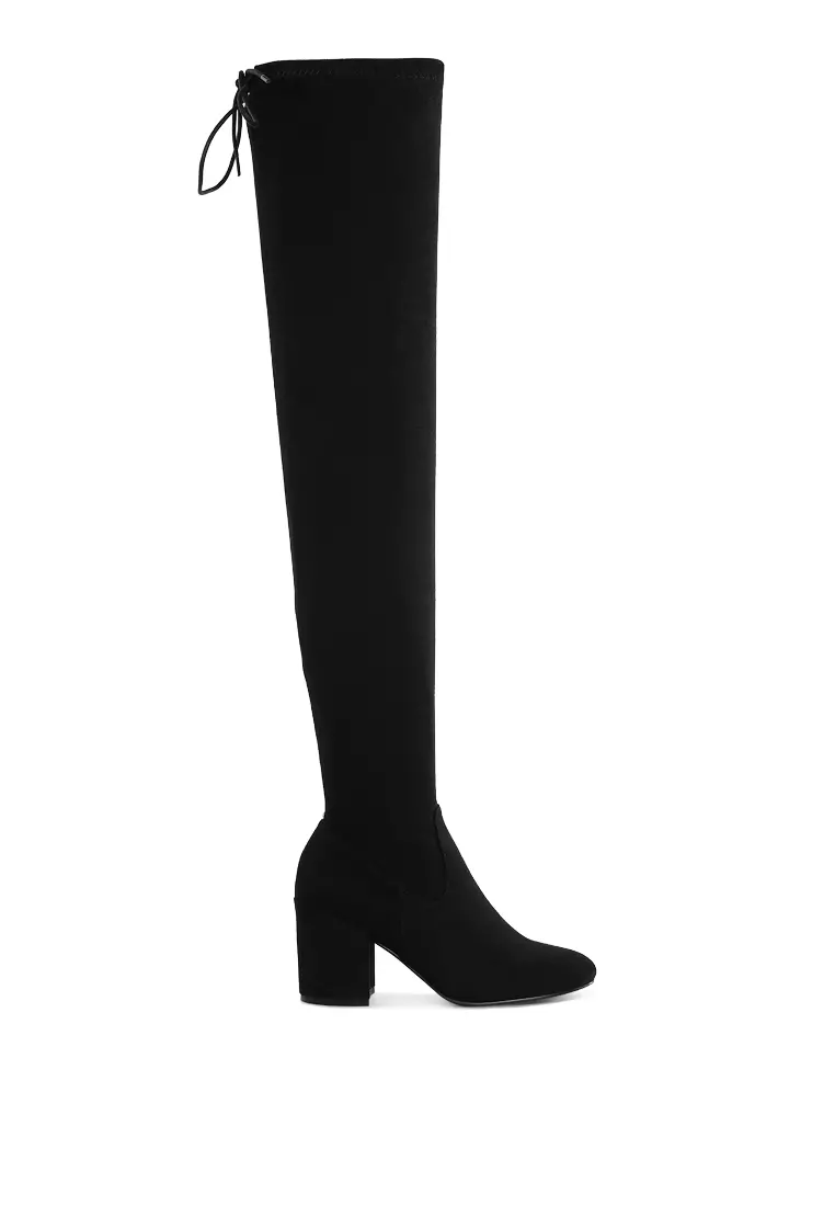 Discount on London Rag  shoes - SKU: Minimal Drawstring Detail Knee-High Boots in Black
