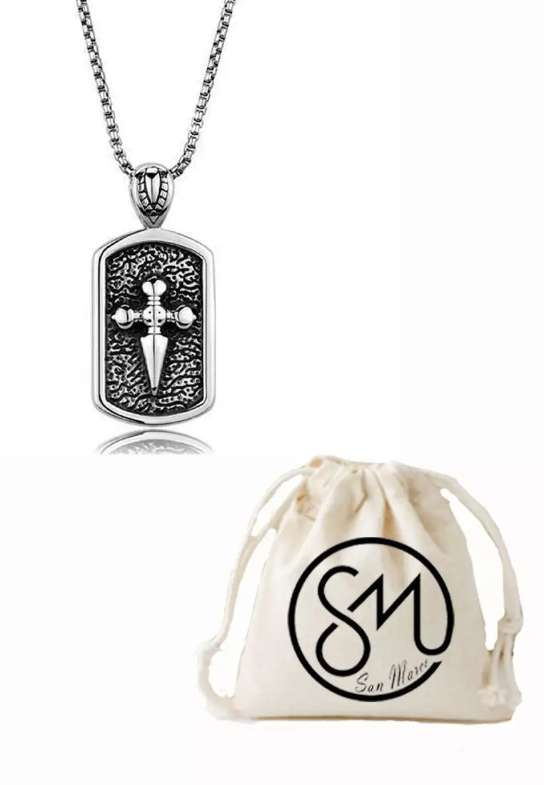 Aksesoris Pria Sword Pendant Rectangular Pendant Premium Stainless Steel Necklace Kalung Pria Silver