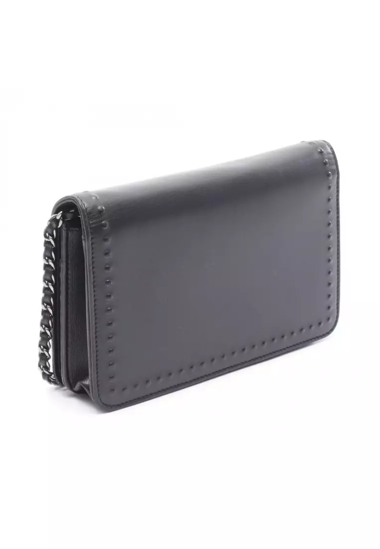 Pre-Loved Chanel coco mark chain wallet leather black silver hardware
