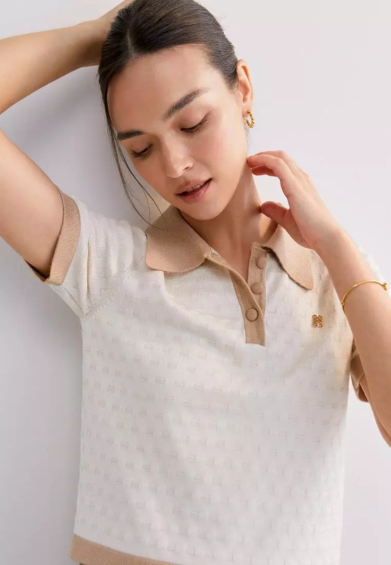 Contrast Trim Knitted Polo Top