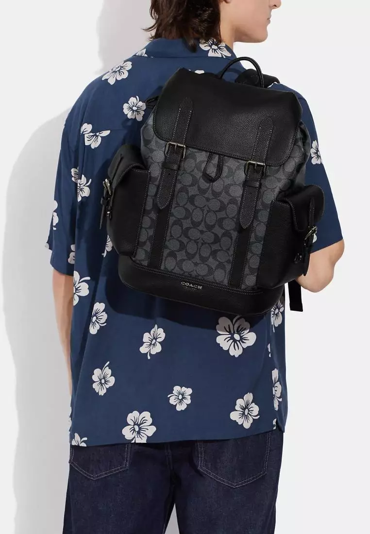 Coach Hudson Backpack In Signature Canvas Charcoal Black