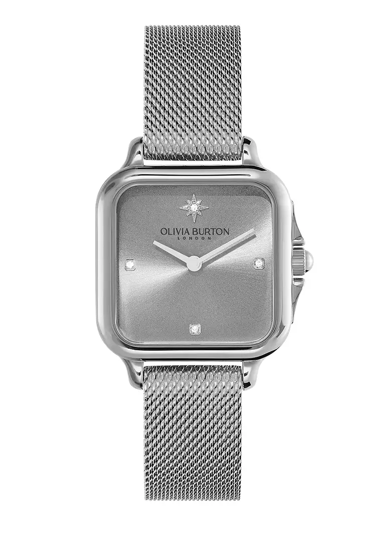 Olivia Burton Grosvenor SS Square Mesh Strap Knot Heart SS Bracelet 28mm - 24070007