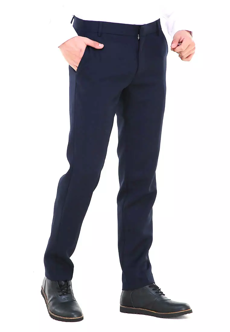 Locko Celana Panjang Pria Polos Slim Fit Formal Long Plain Pants Material Wool ORIGINAL - Dark Blue