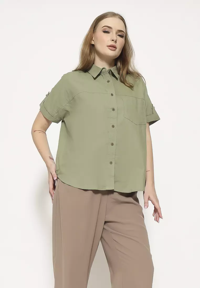 Urban Exchange Kemeja Alisha Green - Kemeja Lengan Pendek