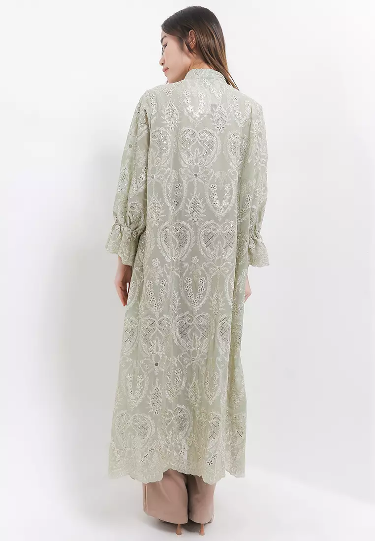 Mandarin Collar Seq Full Emb Chiffon Outer