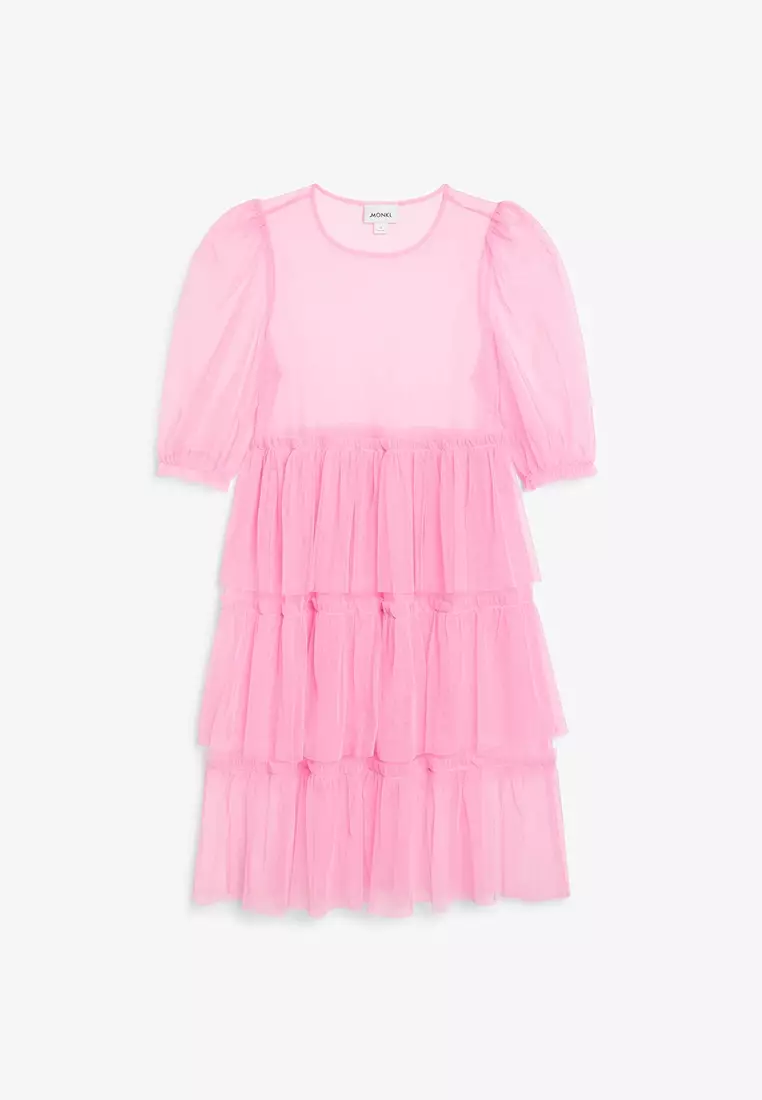 Monki Ruffle Tulle Dress in Pink