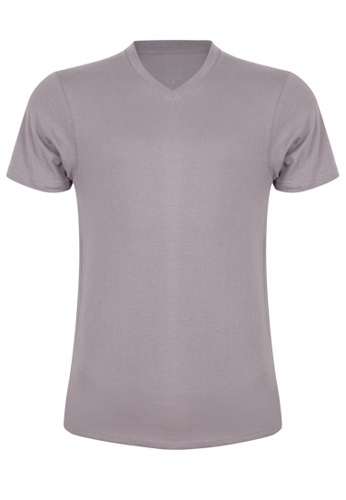 Puritan grey V-Neck Colored T-Shirt Style FEC0DAAA1C8B84GS_1