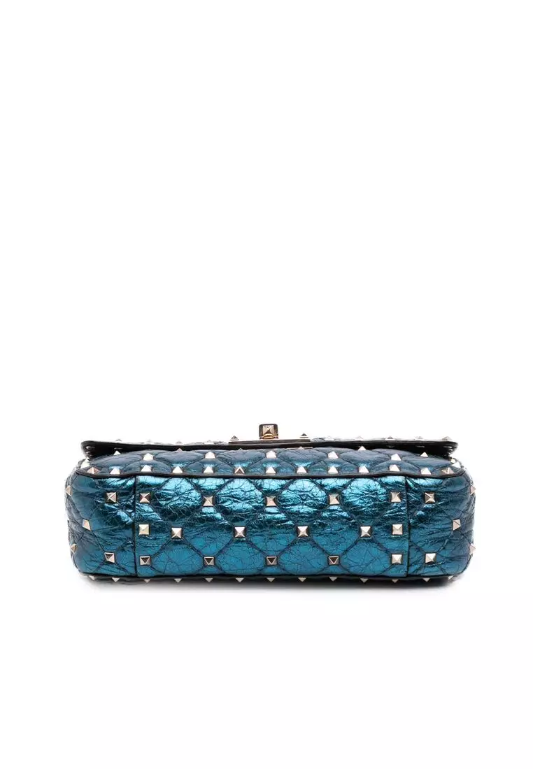 Pre-Loved Valentino Small Metallic Lambskin Rockstud Spike Satchel