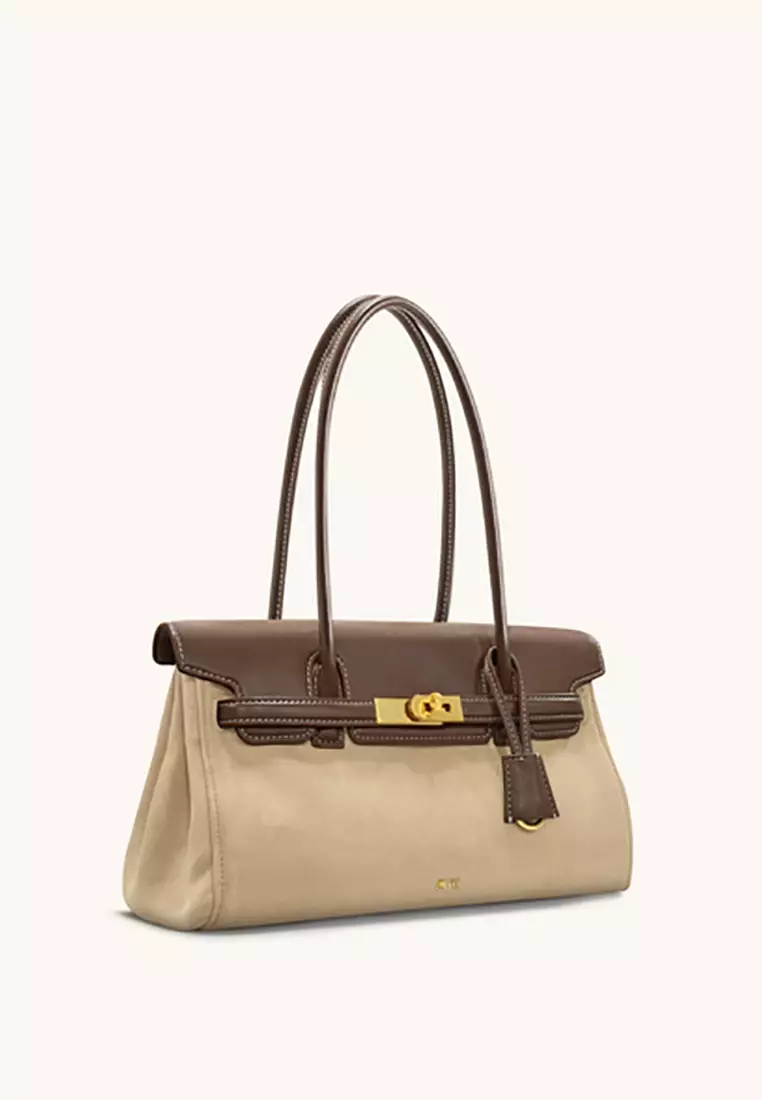 Yara Faux Suede Shoulder Bag - Dark Brown