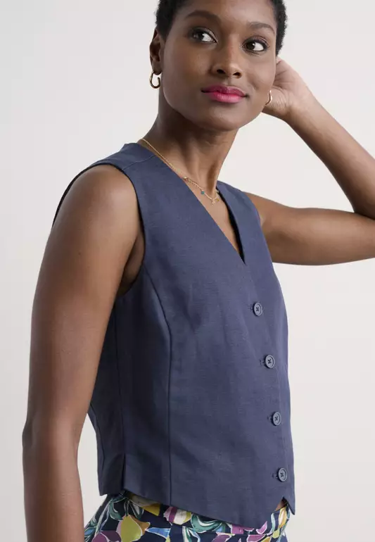 Seasalt Cornwall Navy Erica Linen Blend Waistcoat