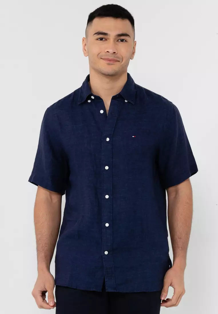 Tommy Hilfiger Short Sleeves Regular Fit Linen Shirt - Tommy Hilfiger ...