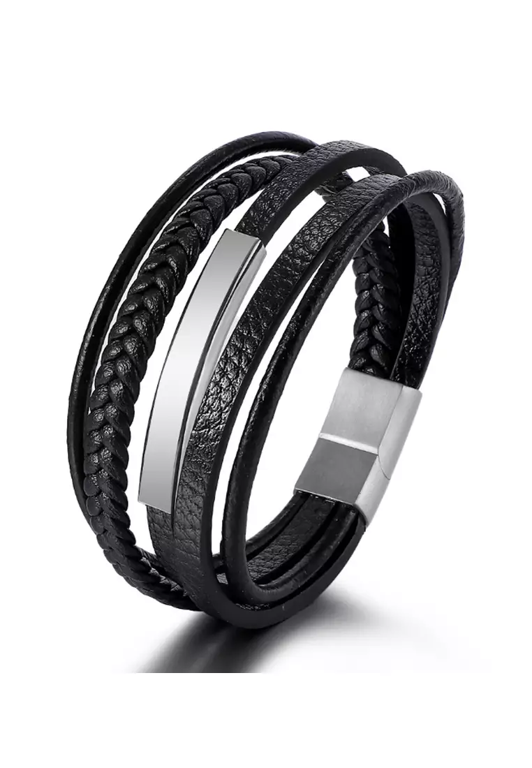 Buy Kings Collection Braided Leather Magnetic Bracelet